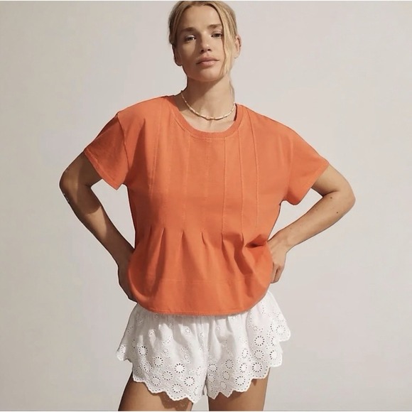 Anthropologie PILCRO Orange Pleated Swing Cotton T-Shirt. Sz L - Picture 11 of 15